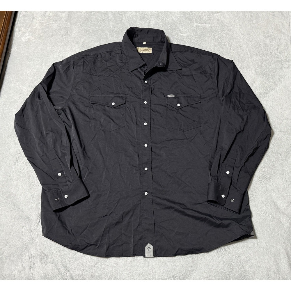 Rafter C Black Nylon Blend Pearl Snap Long Sleeve Button Down Shirt Mens 2XL